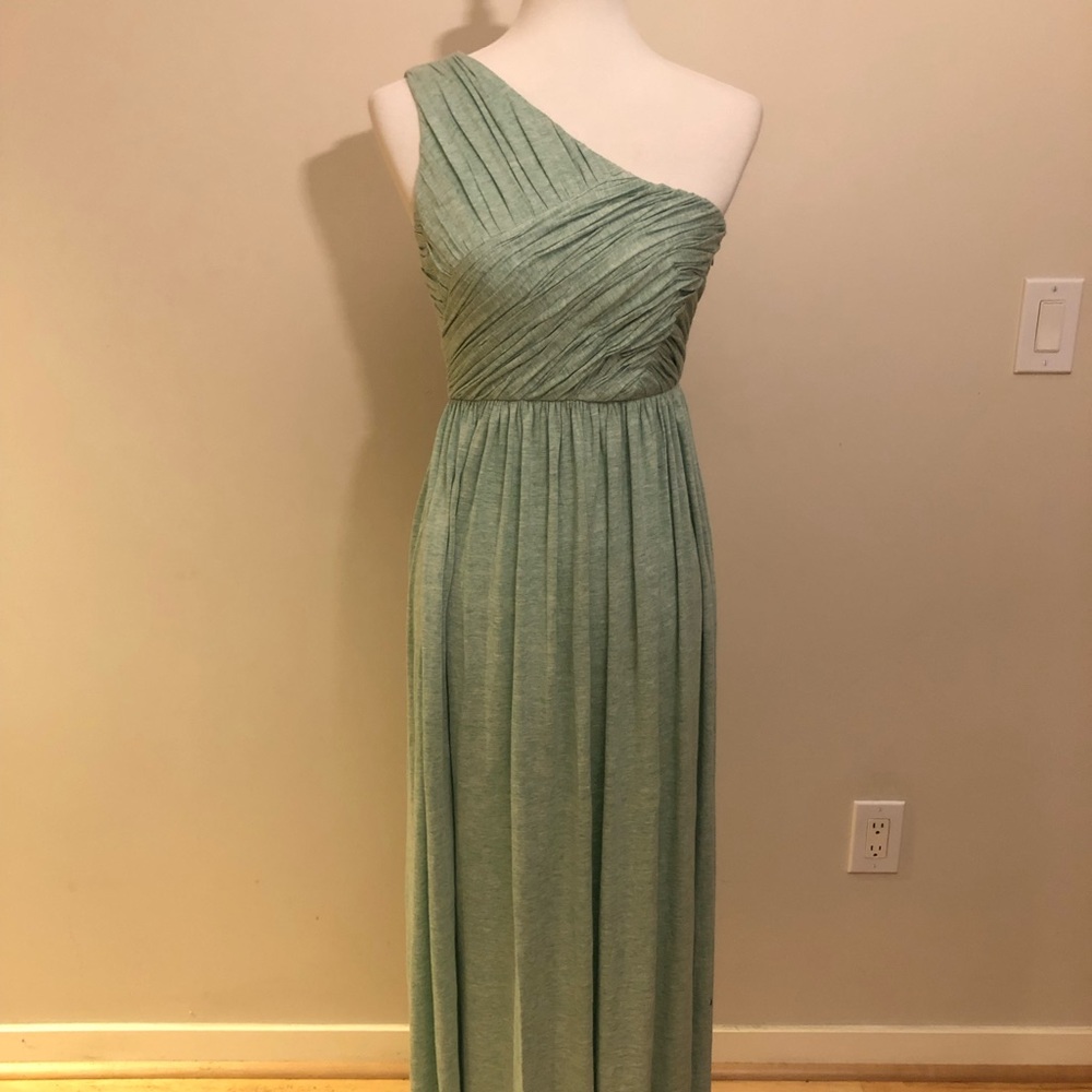 Mint pleated one-shoulder maxi dress